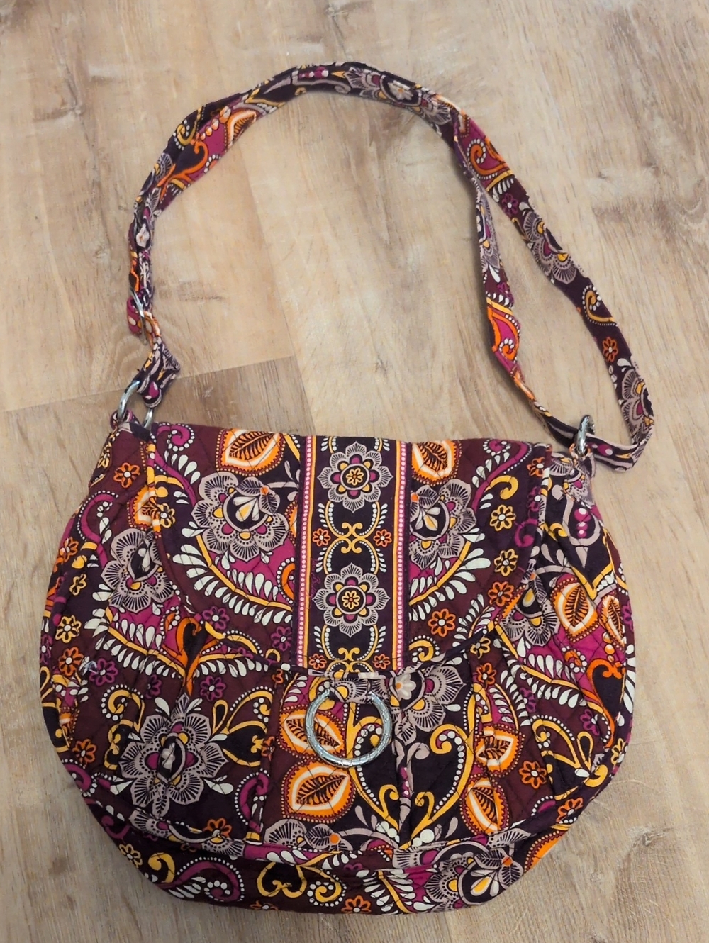 Vera Bradley Quilted Floral Shoulder Bag in Purple and Orange